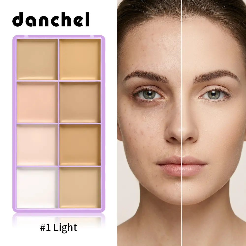 Luminous 8-Shades Concealer Foundation Palette 24H Long-Lasting Waterproof Sweatproof One-Swipe Even Flawless Base Clear Radiant Skin Foundation Palette Matte Cream Base Corrector and Concealer Palette