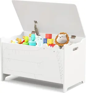 HONEY JOY Kids Wooden Toy Box, 3-in-1 Large Toy Trunk Chest w/Flip-Top Lid, Safety Hinge & Cut-out Handle, Storage Bench, Toddler Furniture for Playroom Bedroom, Gift for Boys Girls (White)