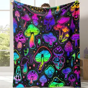 Colorful Mushroom Pattern Blanket, Mushroom Print Blanket, Soft Comfortable Napping Throw, Room Blanket, Warm Nap Blanket for Home Office Sofa Bed Couch, Halloween, Lightweight Cozy Blanket, Soft Comfy Blanket, Lightweight Flannel Blanket