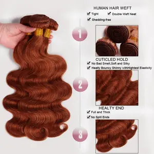 Copper Human Hair Bundles Reddish Brown Body Wave Bundles 18 20 22 Inch 8A Peruvian Virgin Remy Hair 3 Bundles Color 33 Body Wave Hair Extensions 300g