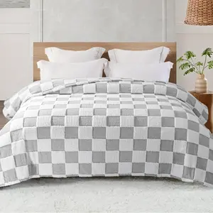Queen, Lightweight Fuzzy Checkered for, Suitable for Seasons, Light Grey, 90" x 90"