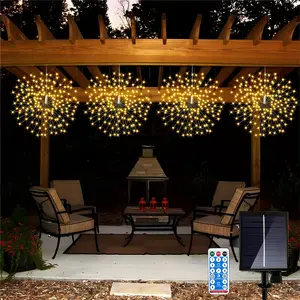 solar outdoor lights 4-in-1 Solar Hanging Firework Lights Outdoor - Waterproof Dandelion Starburst Fairy Lights, 4 Pack Connected, Warm White Decorative Lights for Garden, Patio, Wedding, Tree (1-Pack)solar light outdoors