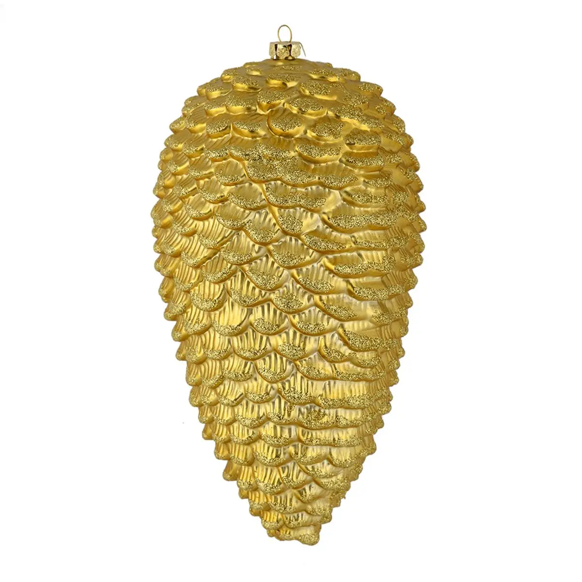 Vickerman 10" Gold Matte Glitter Shatterproof Plastic Pinecone Christmas Ornament Figurines - 2 per Box, 10" h x 5" w x 5", Lightweight Indoor Floral Home Festive Accent, Christmas Decoration, Holiday Decorating