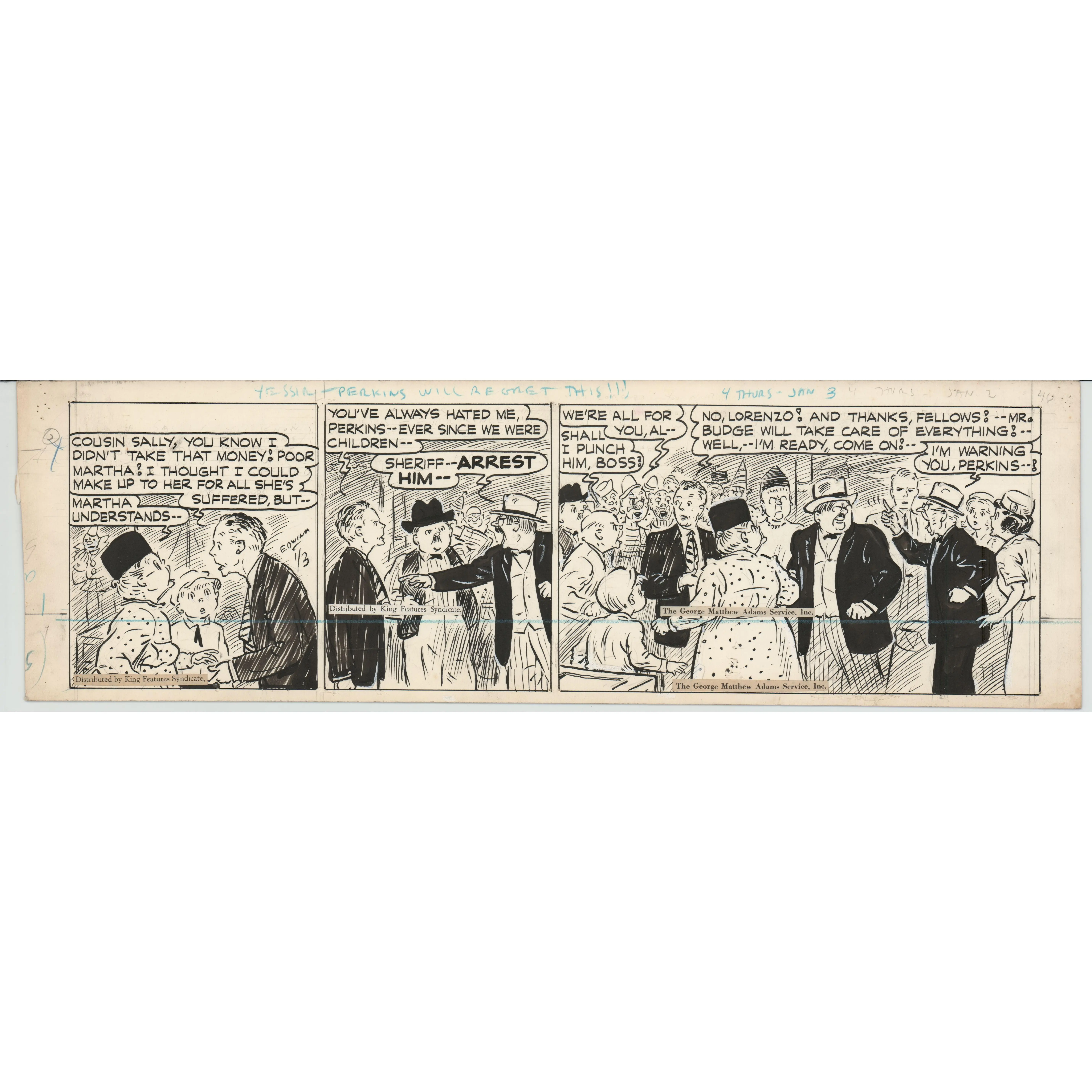 Cap Stubbs and Tippie Original Ink Daily Comic Strip Art Signed and Drawn by Edwina Dumm 1946 8-500