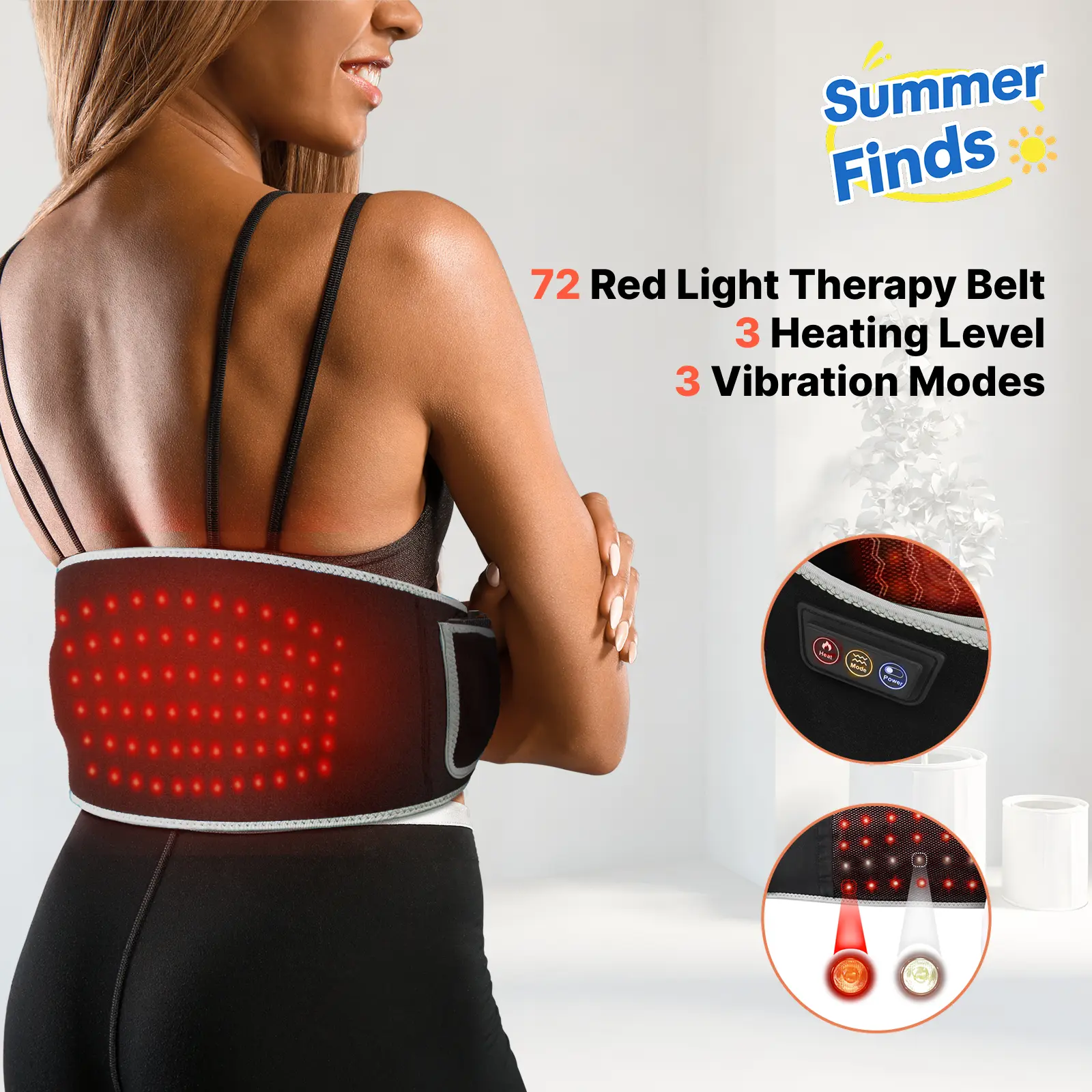 SHINE WELL Cordless LED Light Therapy Massage Belt with Heating for Shoulder & Waist & Back Muscle Pain Relief & Comfort for Daily Wellness