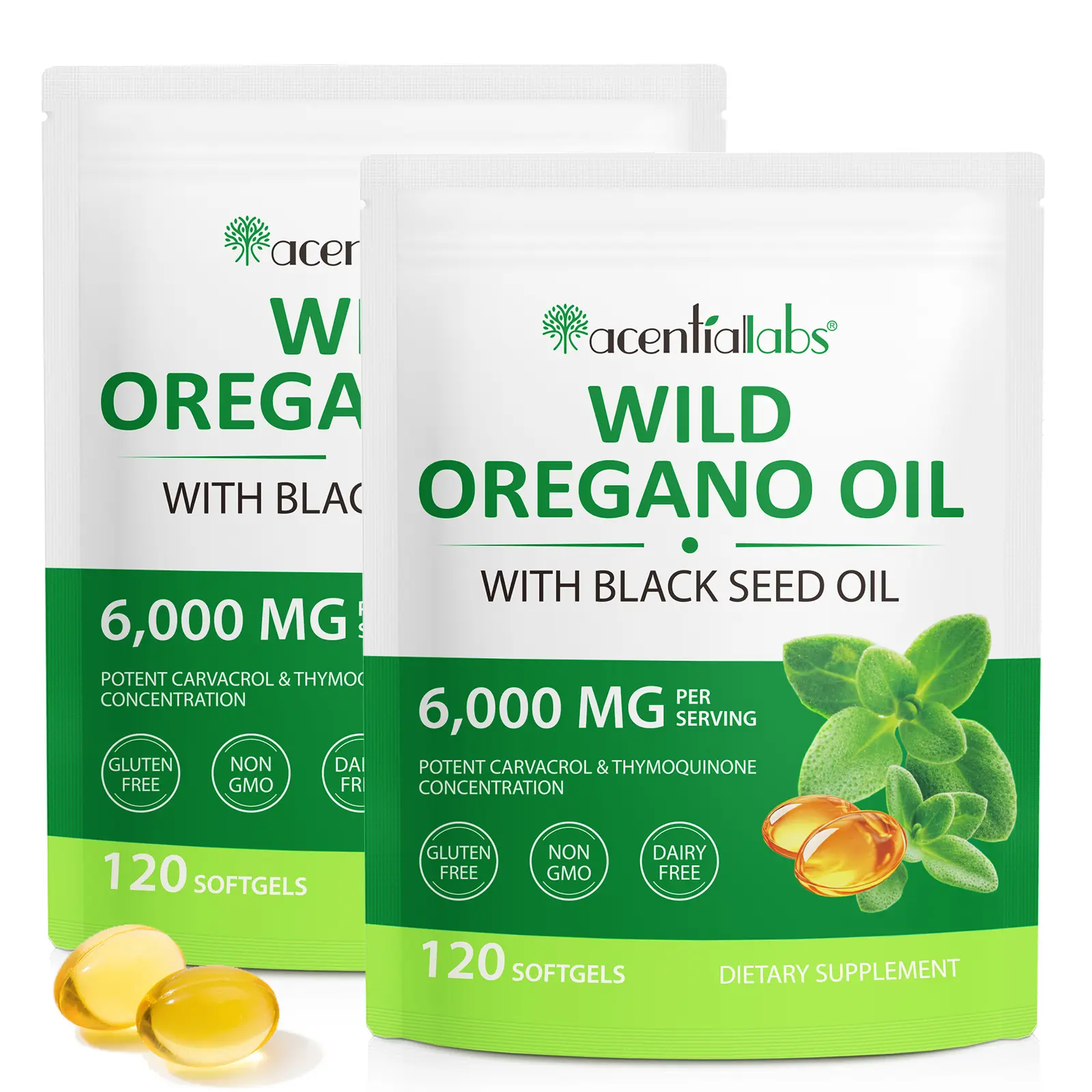 [NEW]Acentiallabs 2-in-1 Oregano Oil 6000mg & Black Seed Oil 200mg Softgels - 120 Capsules for Immune & Respiratory Support*, Non-GMO Holiday Wellness Gift, TikTok Viral Herbal Supplement