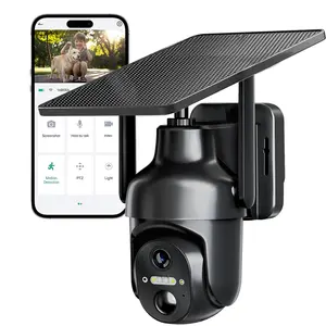 [ColorNightVision]4G LTE Cellular Solar Security Camera 2K 360° Live View 10400mAh Security Cameras No WiFi Remote APP Controlled IP65 Waterproof AI Motion Sensor Built in Lights Easy Install - Black