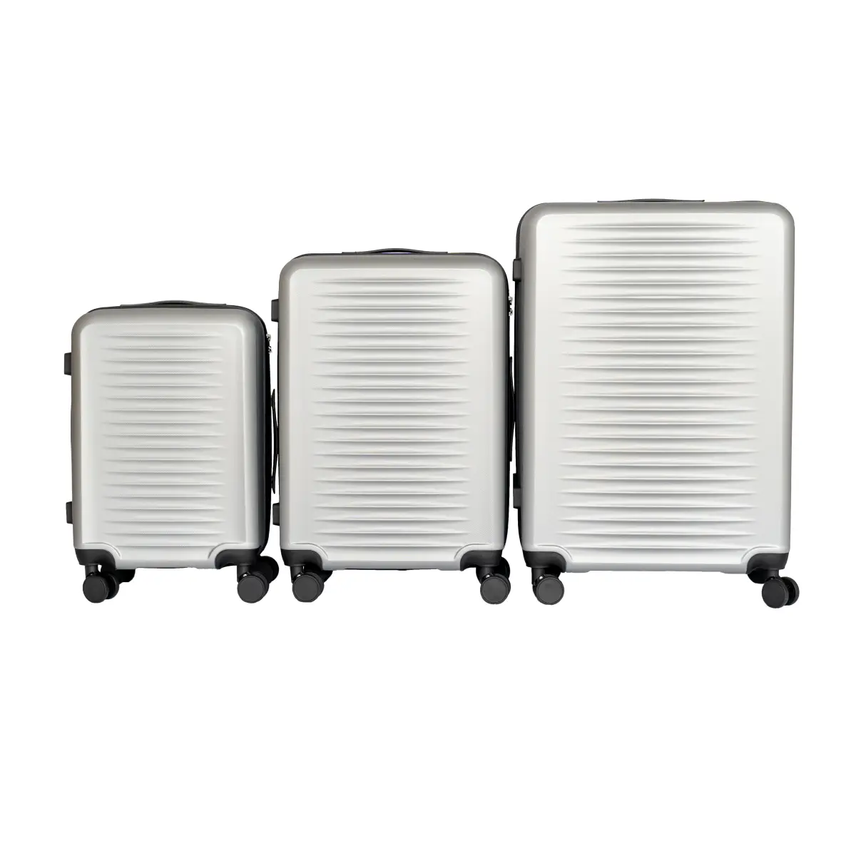 Hardshell Luggage Set, 3-Piece Silver Gray ABS Rolling Travel Suitcases (20/24/28in) with 360° Silent Spinner Wheels & TSA Password Lock, Silentwheels, Passwordlock, 3-Piece Complete, 4 Wheels 360 Rotation