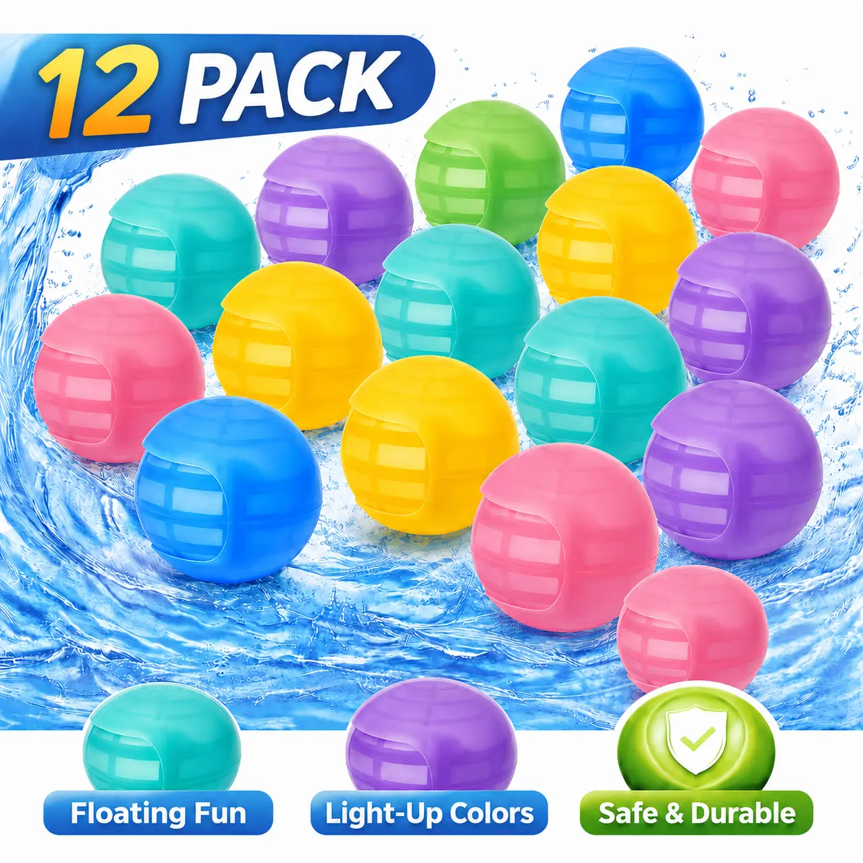 Reusable Water Balloons, Quick Fill Self-Sealing Splash Balls , Soft Silicone Refillable Water Toys for Kids & Adults, Outdoor Party Games, Pool Party, Beach Fun, Water Slide, Backyard Water Fights, Birthday Gifts, 6/12/Pack