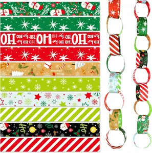 300pcs Christmas Paper Chains Festive Printed Creative Paper Decorations