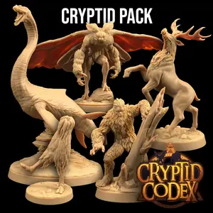 Cryptid Codex Mini Pack Sasquatch Nessie Mothman Night Crawler Not-Deer | 32mm Scale | Miniature RPG Tabletop Mini Resin DnD Dungeons and Dragons (Copy)