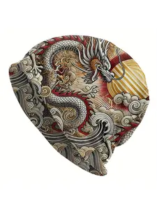 Men' Funky Chinese Dragon Beanie Hat - Sun Dragon Bonnet, Warm Stylish for Weather, Parties, Outdoor Activities & Daily Wear