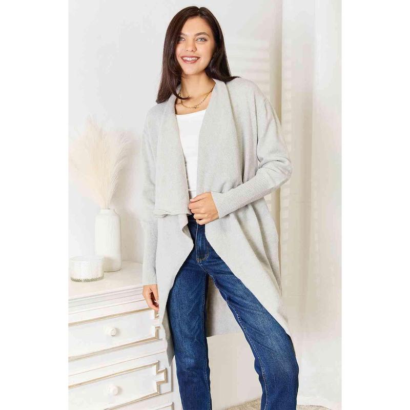 Double Take Open Front Duster Cardigan with Pockets Basic Jacket Nylon Outfit Womenswear Comfortable Sleeve Soft Flowy