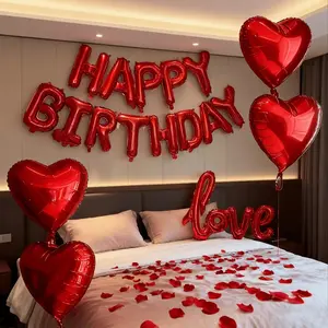 1 Set, Birthday Happy Balloon Banner Set, Red Petal Design, Suitable for Valentine's Day, Birthday, Weddings, Anniversaries, Proposal Parties and Other Party Decorations - Festival Celebrations and Events, Party Balloons, Heart Shaped Balloons