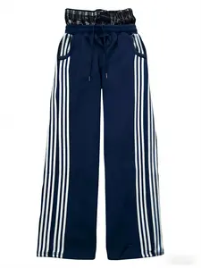 2025New Fashion Trends Double Waist Plaid Patchwork SweatPants Baggy Wide Leg Sweatpants for Men and Women Loose Long Pants with Pockets