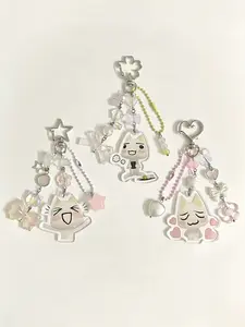 Charming Handmade Beaded Cat Keychain For Bags Pendant Animation, Cute Kitty Charm Accessory, Perfect Gift for Pet Lovers, Unique Jewelry Item