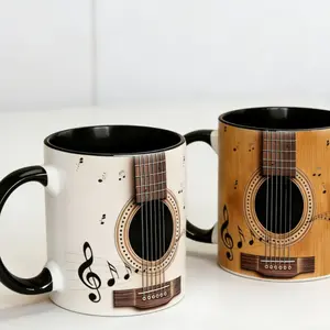 Guitar Themed Ceramic Mug, 1 Count Durable Reusable Coffee Mug, Drinkware for Hot & Cold Beverages, Perfect for Music Lovers, Ideal Gift for Any Occasion, Reuse