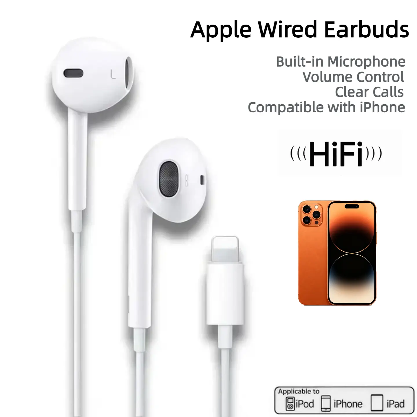 Lightning Wired In-Ear Earbuds for iPhone - Plug-and-Play, Built-In Mic, Volume Remote, Hands-Free Calling, Music Playback - Ideal for Daily Commute (Party Bag Gift, Home & Festive Supply)