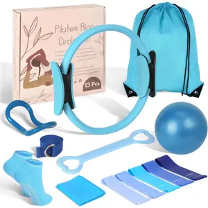 Pilates Kit for Women 13 count, Pilates Ring and Ball Set with Magic Circle, Resistance Bands Set, Figure 8 Band, Yoga Ring & Grip Socks,  Workout Equipment Essentials Starter Kit for Beginners