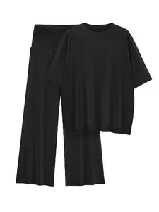 Women's Casual Fashion Pajama Set, Round Neck Loose Fit T-Shirt & Side Pocket Homewear Two-Piece Suit, All Season Comfortable Sleepwear