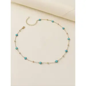Simple Fashion Turquoise Texture Decorated Necklace, Fashion  for Party, Daily Clothing Decor, Trendy All-match & Exquisite  for Birthday Gift men's jewelry tarnish proof bracelet men Adjustable Heart Rate Couples Set