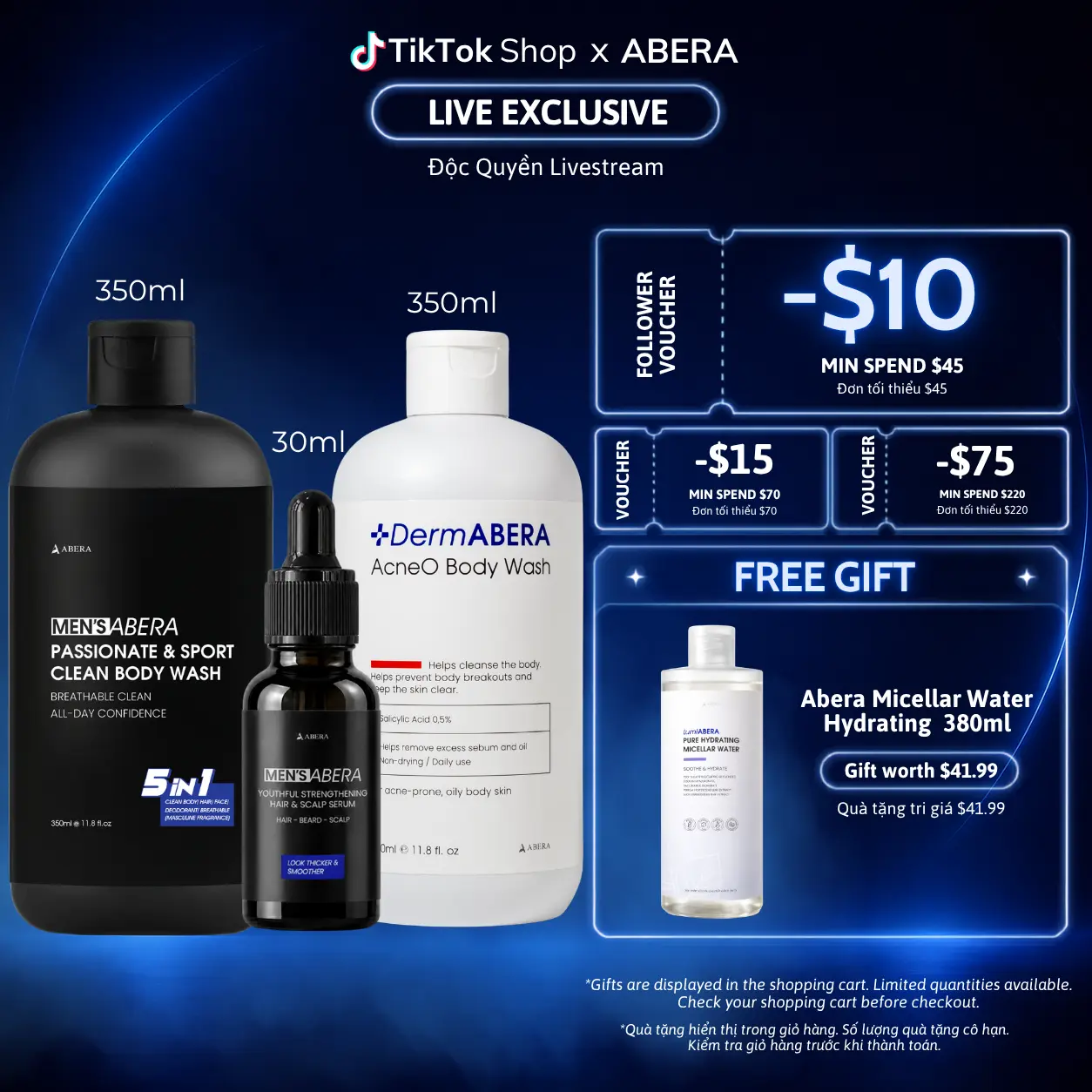 [EXCLUSIVE DEAL] ABERA 7-Day Men’s Breakout Care Routine Set – Acneo Body Wash 350ml, 5-in-1 Body Wash 350ml & Hair, Beard & Scalp Serum 30g