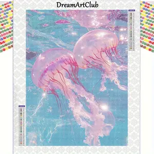 Dream Jellyfish 5D DIY Diamond Painting Kit, 11.81x15.75 Inch Round Drill Embroidery Art Set, Soft Canvas & Tools Included