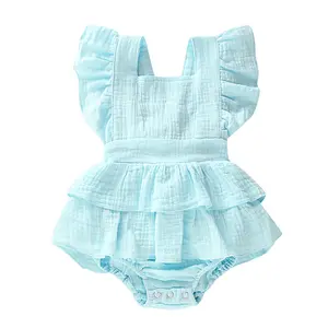 Newborn Baby Girls Ruffle Cotton Romper Sleeveless  Jumpsuit Bodysuit Summer Outifits #Springtok