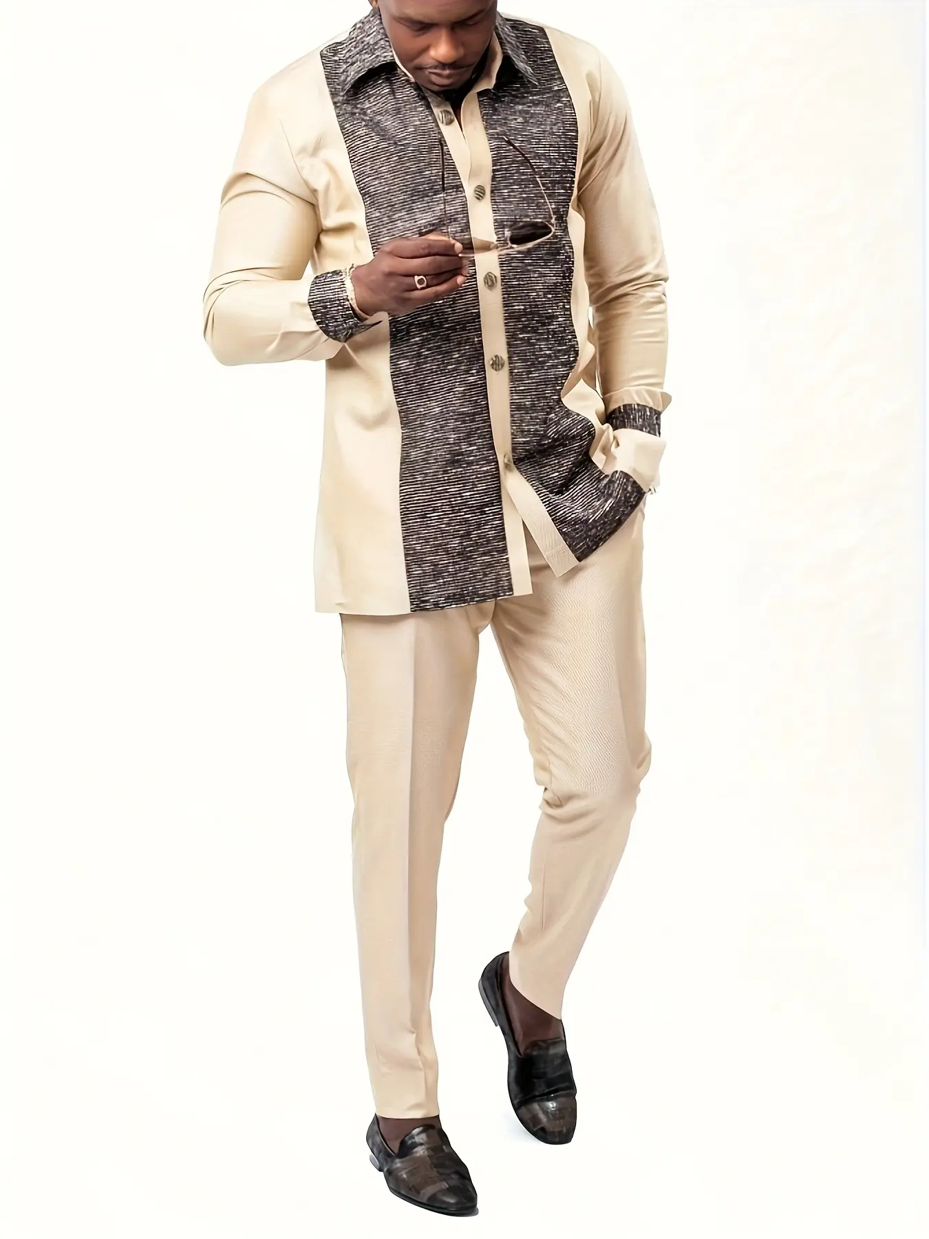 Hot New African Men's Set, Top, Long Sleeve and Long Pants 2-Piece Suit, Formal, Trendy Male Clothing, Comfortable and Stylish, Perfect for Daily Wear