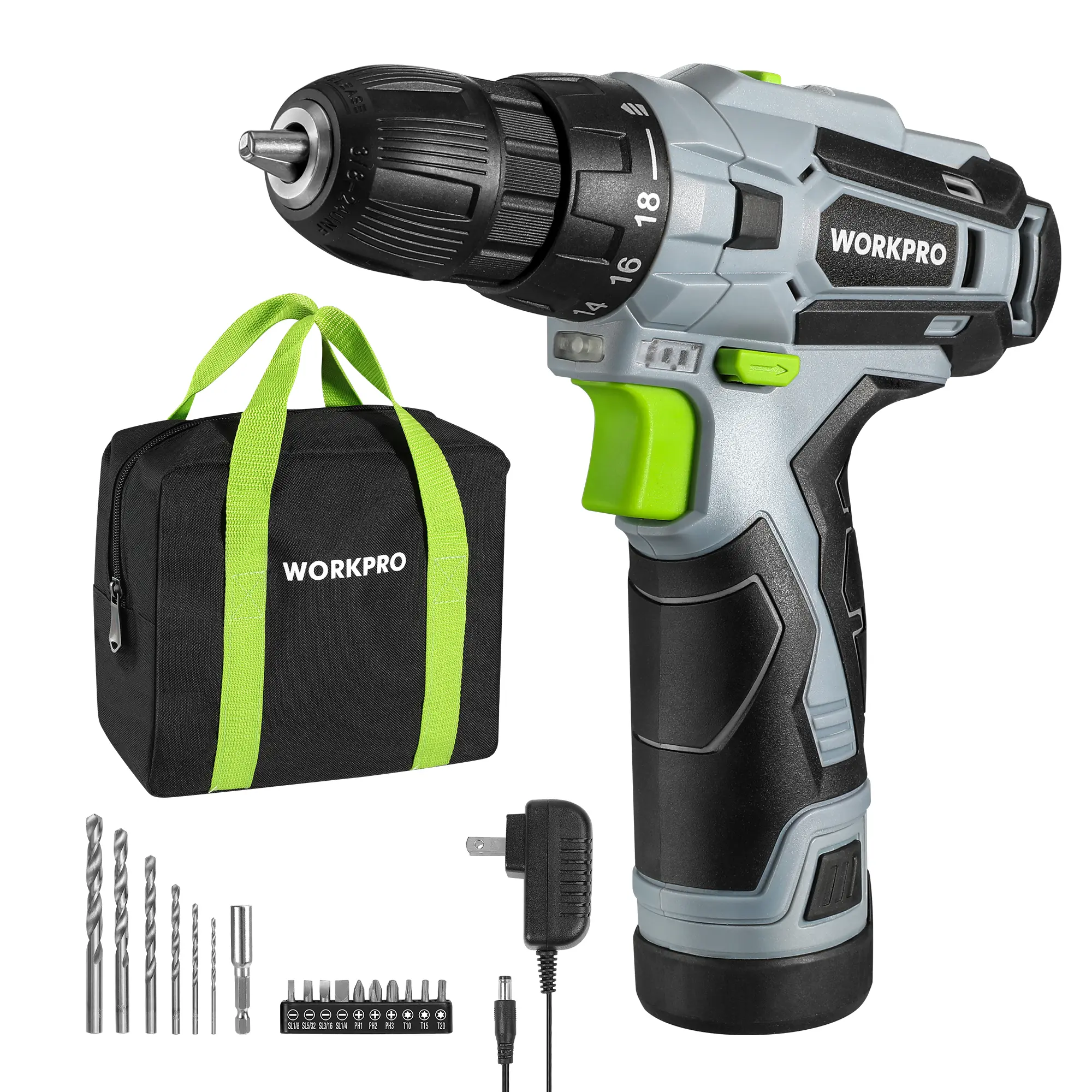 #summersale WORKPRO Cordless Drill Driver Kit, 12V Electric Screwdriver Driver Tool Kit, 3/8" Keyless Chuck, Charger and Storage Bag Included