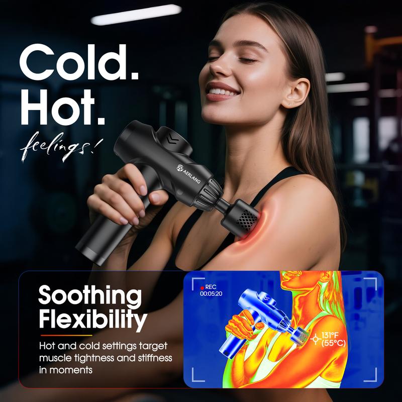 AERLANG Massage Gun with Heat and Cold Deep Tissue Percussion Massager for Pain Relief 7 Interchangeable Heads & LCD Display Travel-Friendly Gift