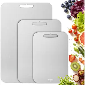 Set of 3 Pure Titanium Cutting Boards for Kitchen, Double Sided Non Toxic Food-Grade Chopping Boards, Easy Clean Dishwasher Safe for Meats Fruits and Vegetables