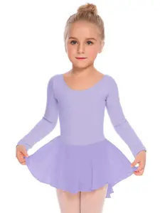 Girls' Long Sleeve Ballet Leotard with Bow Tie, Pure Color Chiffon Dance Dress, Ballerina Dress, Ideal for Gymnastics and Performances