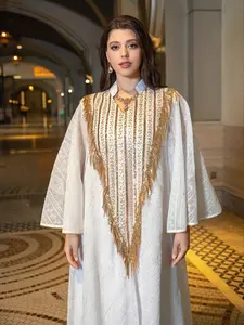 Women's Dubai Embroidered Sequins Long Dress, Loose-Fit Embroidery Islamic Abaya Jalabiya for Muslim Women, All-Season Casual Party Wear, Abayas For Eid