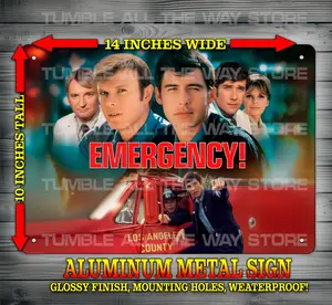 Emergency 1972 TV Show Glossy Metal Sign Wall Art 10x14" Made from Aluminum, Comes with Mounting Holes, Weatherproof!