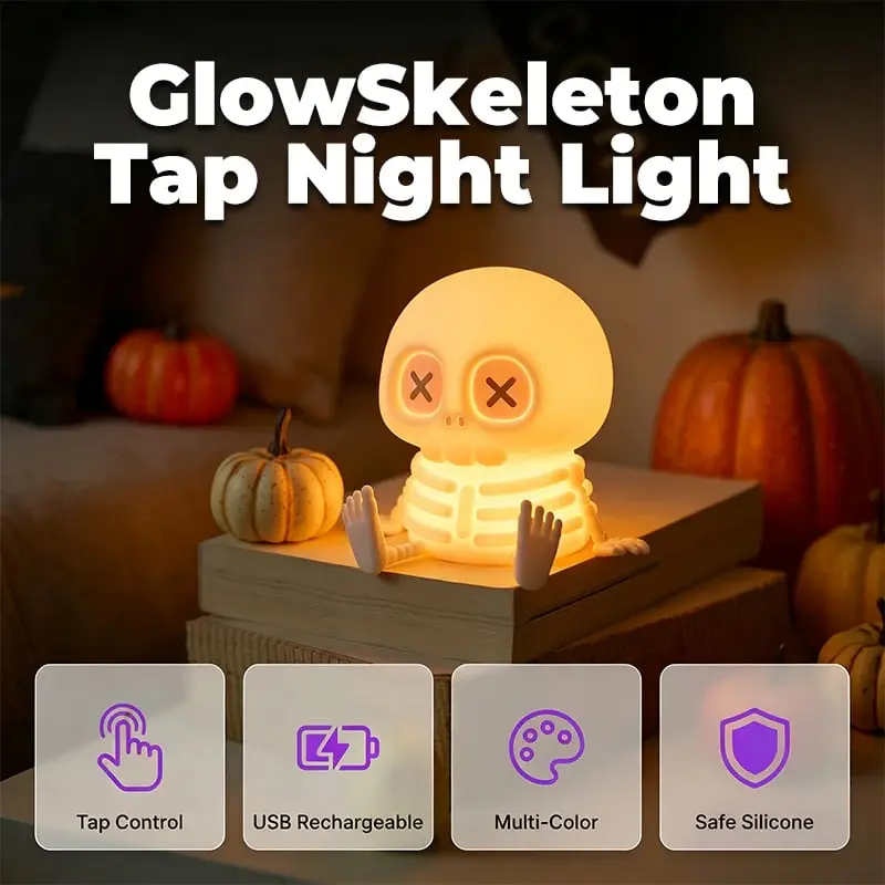 Halloween Skull Silicone Night Light – Touch Control LED Night Lamp with Soft Glow, Portable Rechargeable Skull Light, Cute Spooky Decor for Bedroom, Kids Room, Halloween Party, Desk, Nightstand & Home Decor