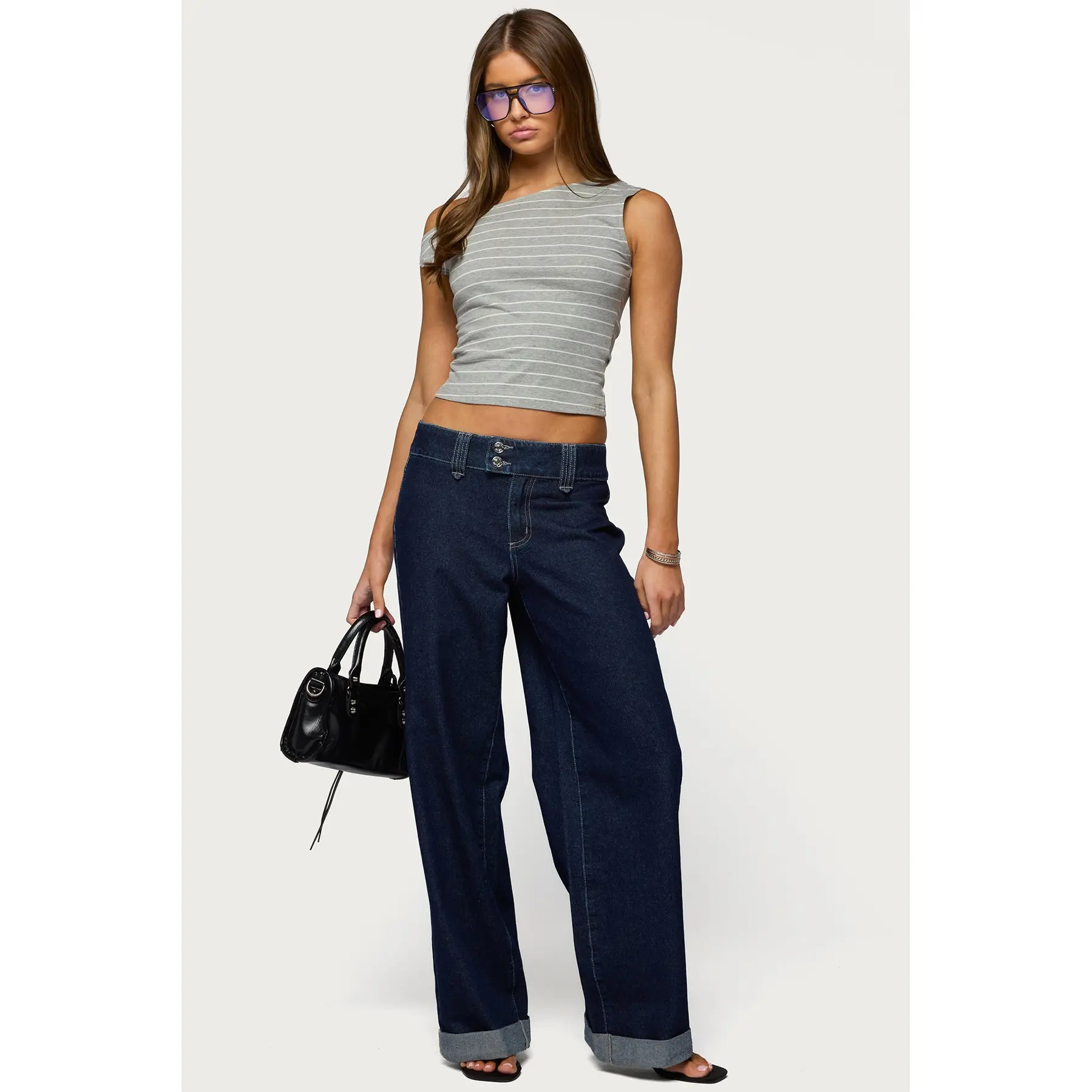 Cuffed Low Rise Straight Leg Jeans