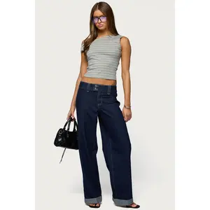 Cuffed Low Rise Straight Leg Jeans