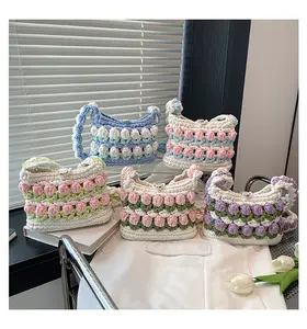 Includes shipping fee. New tulip handmade woven bag—finished product DIY kit for self-crocheting; crossbody bag gift for a girlfriend.