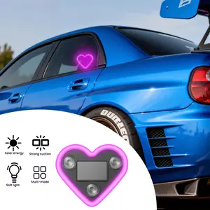 Solar-Powered Romantic Neon Wireless LED Lights – Heart Shape Design Car Window Display, Eco-Friendly & Stylish Look, USB-Powered Decorative Atmosphere Light