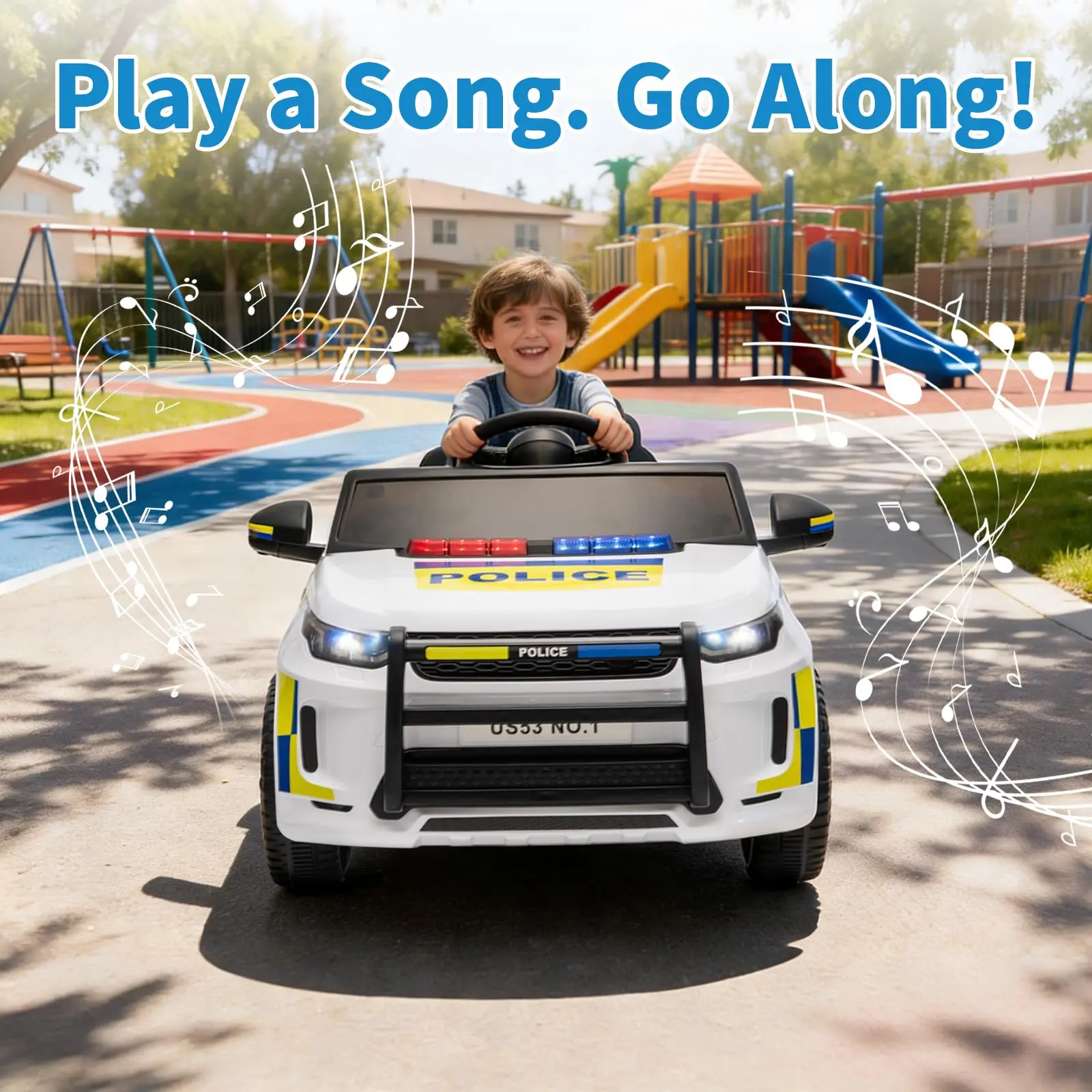 Garvee 12V Kids Electric Police Ride-On Car with Remote Control – Music, Headlights, USB, wireless, Speaker – Realistic Cop Car Toy for Boys & Girls Ages 4-8