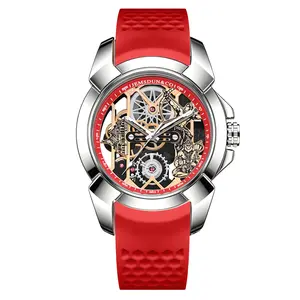 Horologi Double Lion Classic Watch Series automatic mechanical watch with rose gold accents, brown leather strap for men