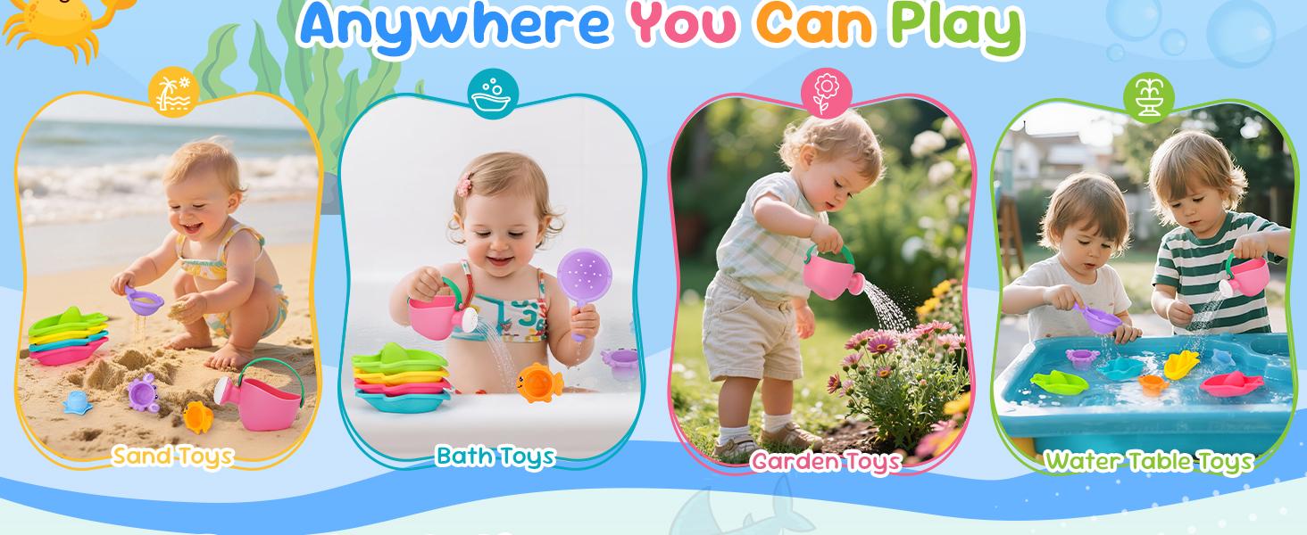 Summer Spring Gift Baby Bath Toys for Kids Ages 1-3 Toddler Bath Toys Mold Free for 2-4 Bathtub Sand Beach Pool Water Toys for 1+ Year Old Girl Gifts 9 PCS (Color Random)