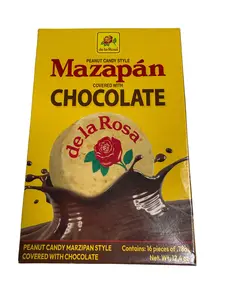 De la Rosa Mazapán Covered with Chocolate Peanut Candy – 16 Pieces Box – Mexican Marzipan Style Candy 12.4 oz (352 g)