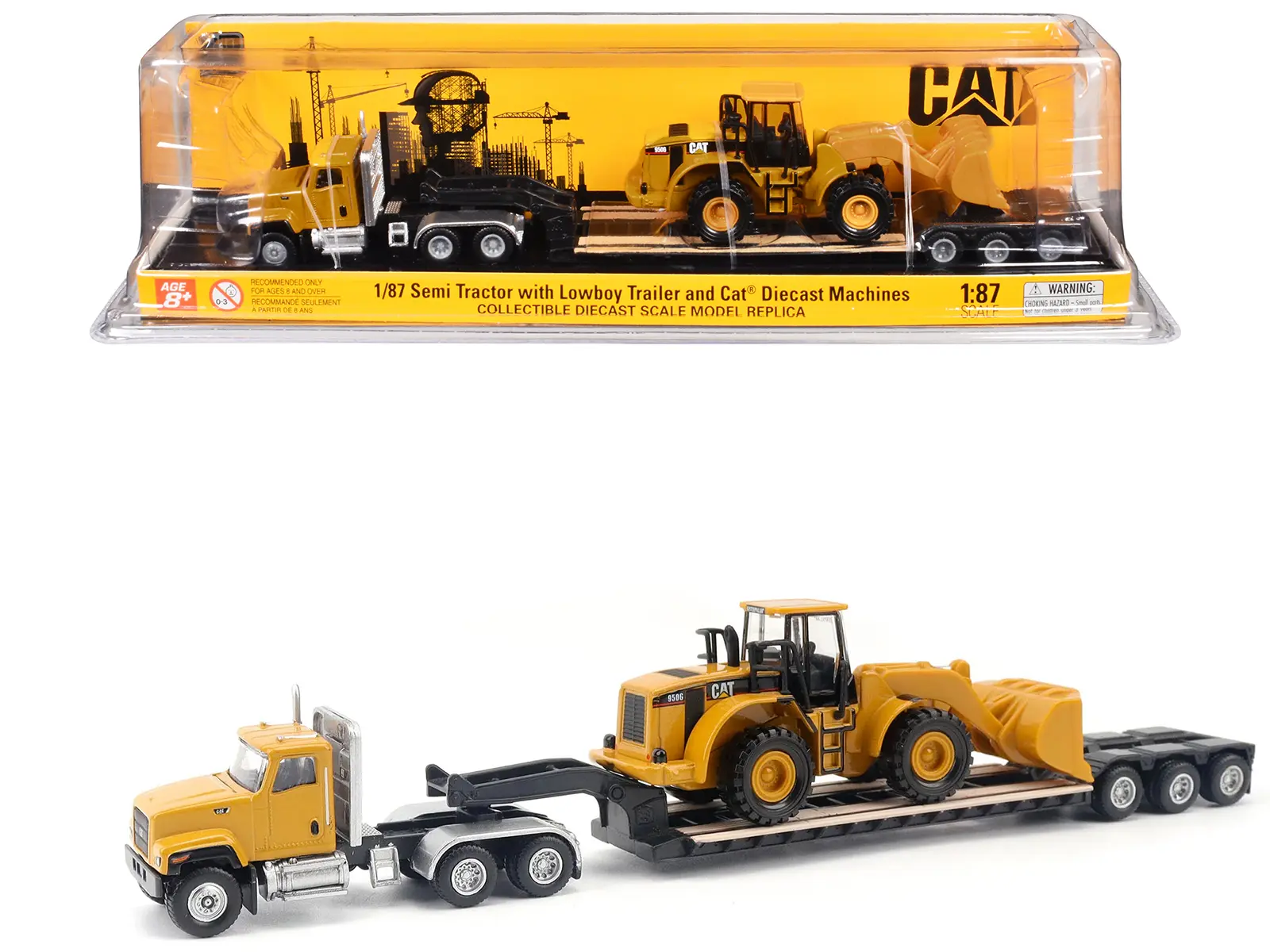 CAT Caterpillar CT681 Day Cab Tractor Yellow w/Trailer & CAT 950G Wheel Loader Yellow 1/87 (HO) Diecast Model by Diecast Masters