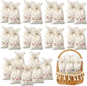 36 Pcs Easter Bunny Gift Bags with Drawstring Burlap Easter Rabbit Ear Candy Goodie Treat Sacks Bags Bulk for Party Favors Basket Stuffers Egg Hunt Prizes Spring Birthday Supplies