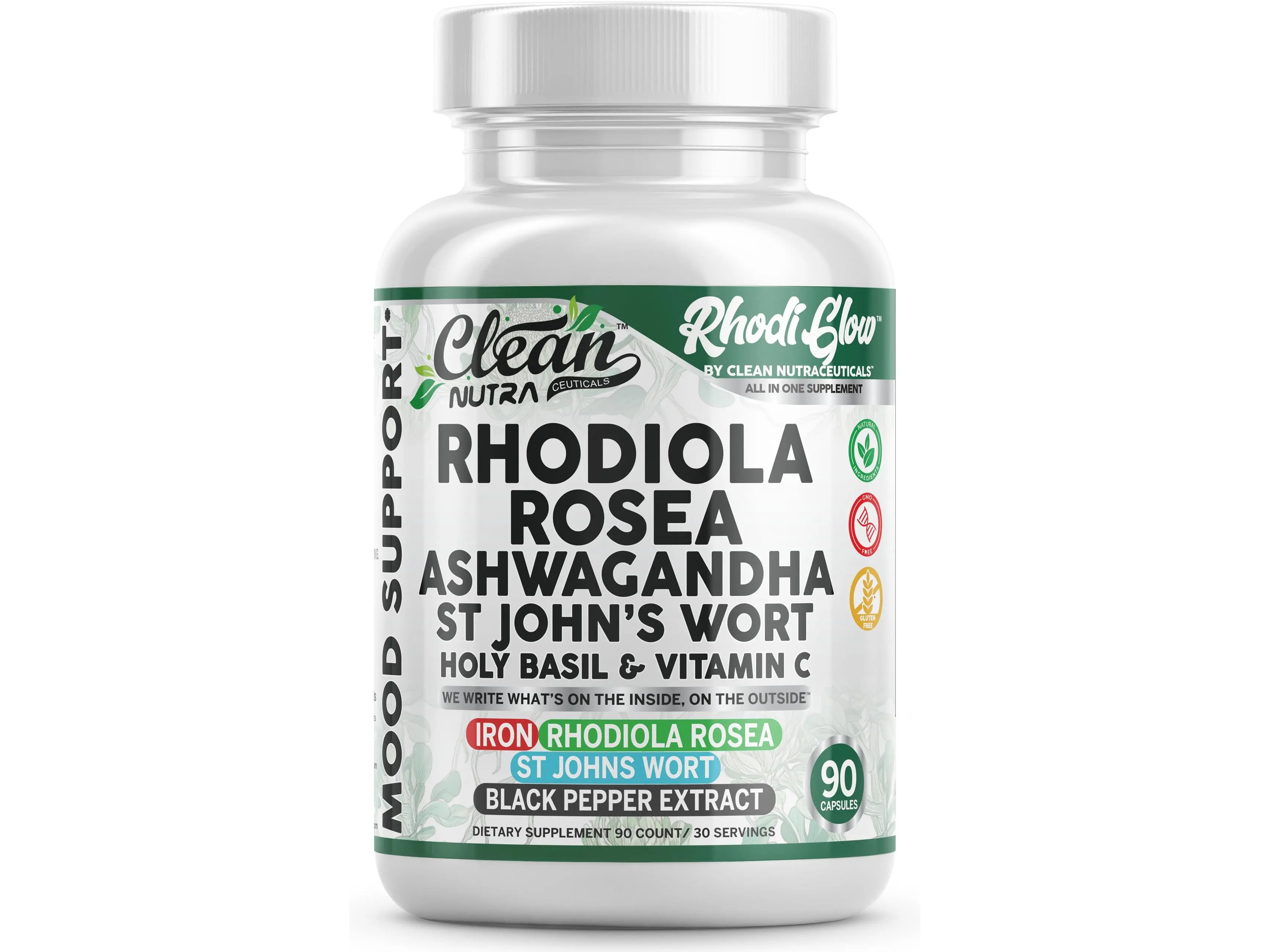 Clean Nutra Rhodiola Rosea, Ashwagandha & St. John’s Wort for Mood, Stress & Emotional Balance Support - Rhodi Glow Clean Nutra Rhodiola Rosea, Ashwagandha & St. John’s Wort for Mood, Stress & Emotional Balance Support - Rhodi Glow