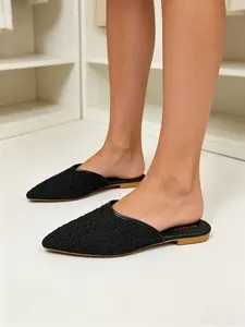 Women's Silver Color Wave Mesh Mules, Soft Sole Breathable Pointed Toe, Slip-On Flat Shoes, Casual Office/date/summer Vacation