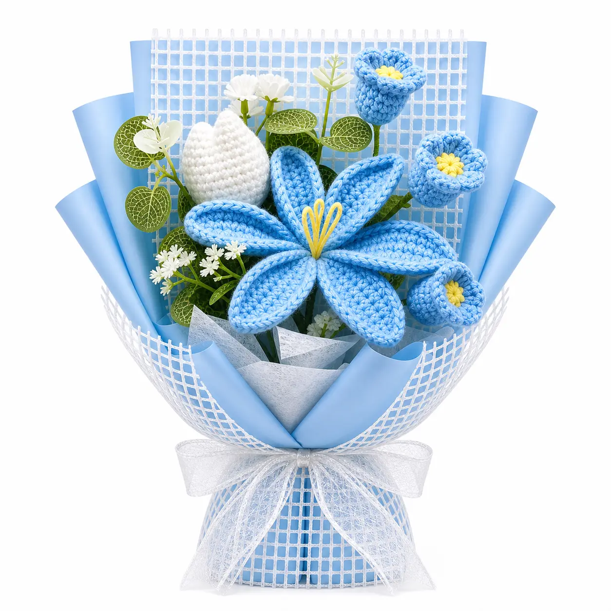 Handmade Crochet Flowers Bouquet Back to School Gift for Teacher Students, Wrapped Gift Bouquet with Lily Rose Tulip Calla Lily Forever Flowers, Gift for Girlfriend Her Mom , Birthday Anniversary Just Because US Fast Shipping Home Decor