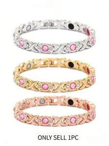 Detachable Energy Magnetic Bracelet for Women, Eco-Friendly Alloy with Cubic Zirconia, Adjustable & Hypoallergenic, 14K Gold/Silver/Rose Gold Plated, Wellness & Fashion Statement, Perfect for Everyday Wear & Gifting